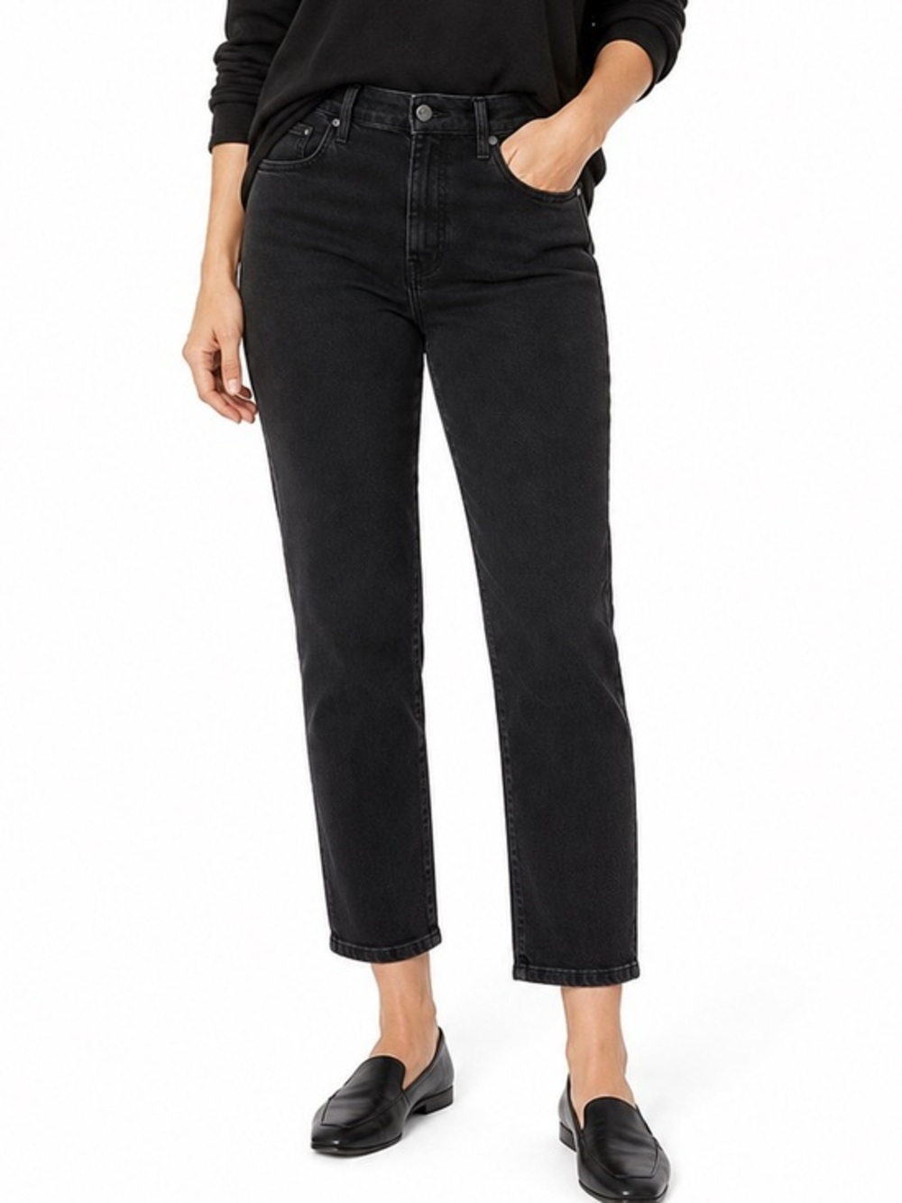 Eileen Fisher Black Organic Cotton High Rise Straight Ankle Jeans Large